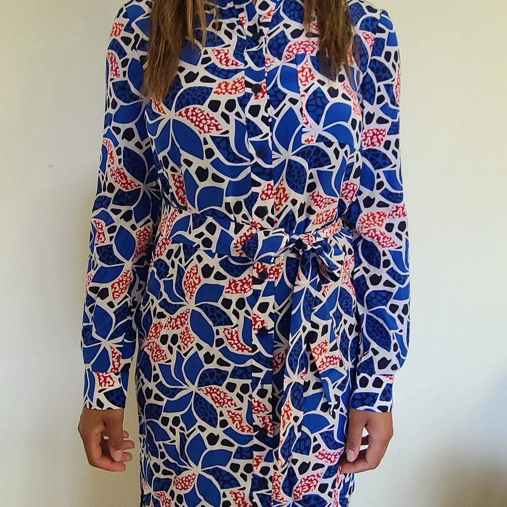 Blue, black, red, white Diane Von Furstenberg shirt dress